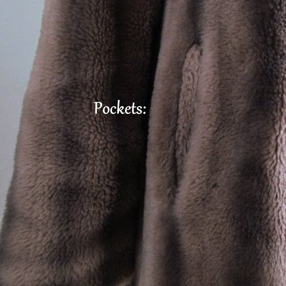 VINTAGE COAT, M-L, BROWN FAUX FUR w GOLDEN CLASP,  COZY & WARM w LOVELY LINING - Picture 6 of 7